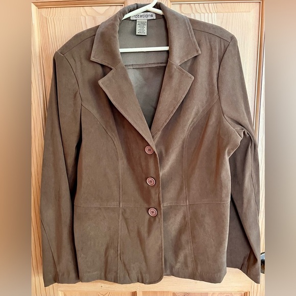 Notations Brown Blazer Size M Buttons Back Enhancements Faux Suede Classic Class - Picture 11 of 11